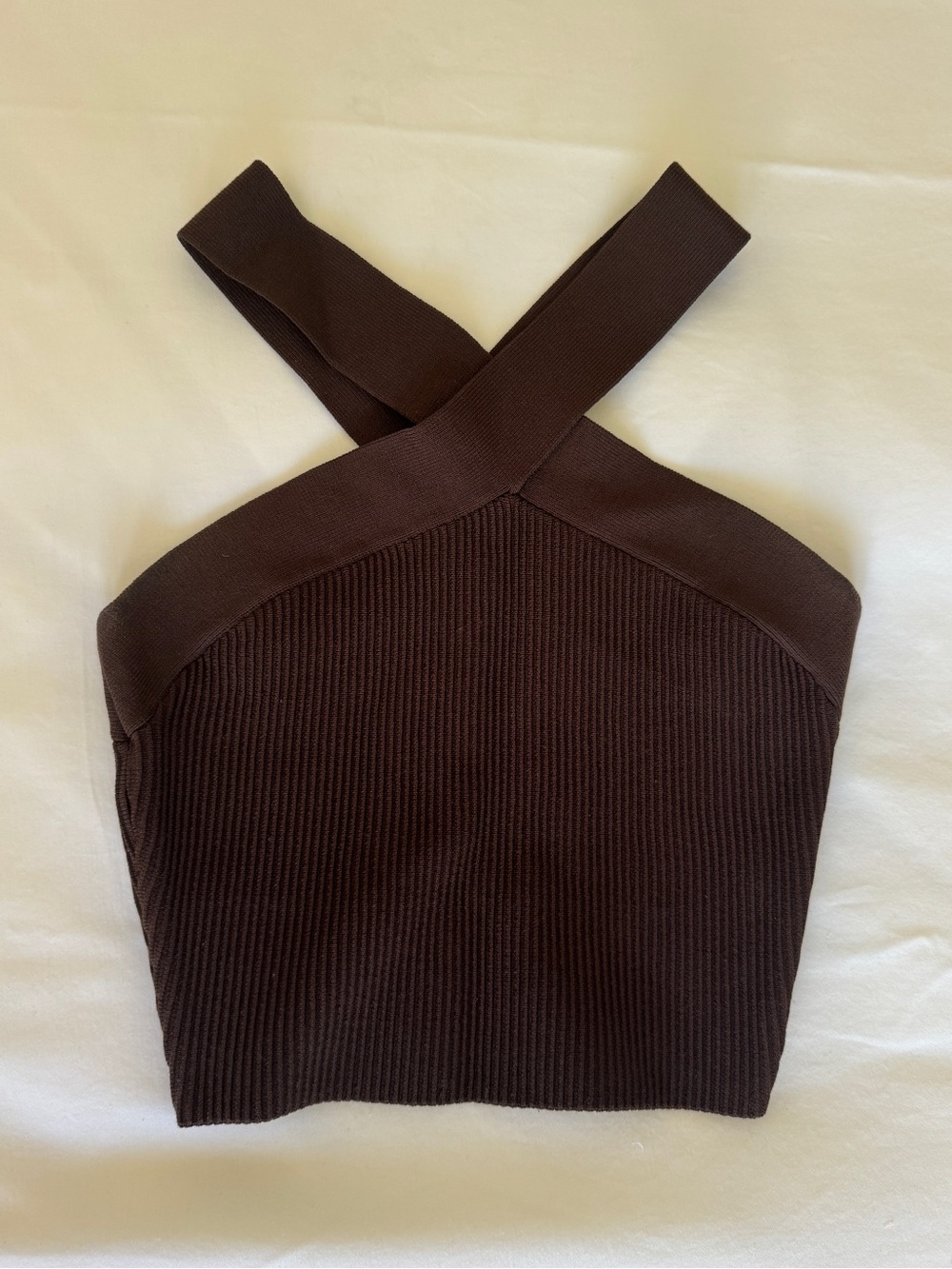 Aritzia Brown Ribbed Cross-Strap Women's Tank Top